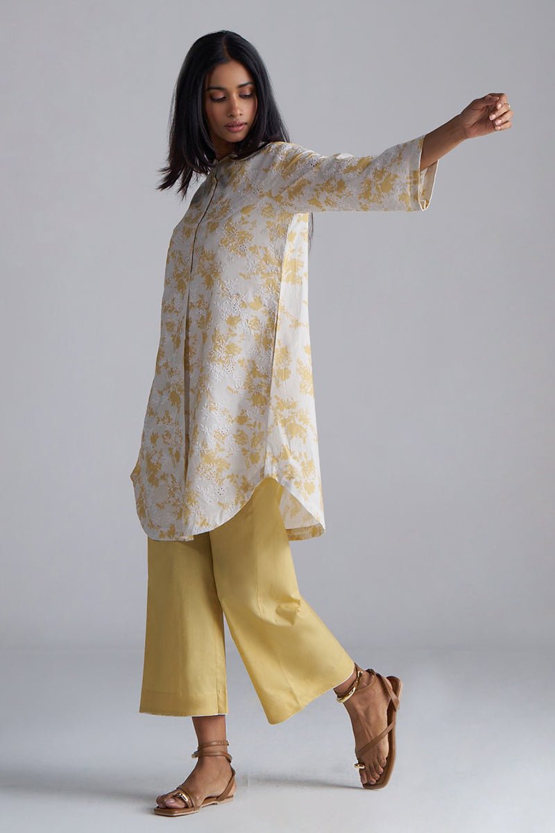 Off-White and Cornsilk Yellow Cotton Co-ord Set
