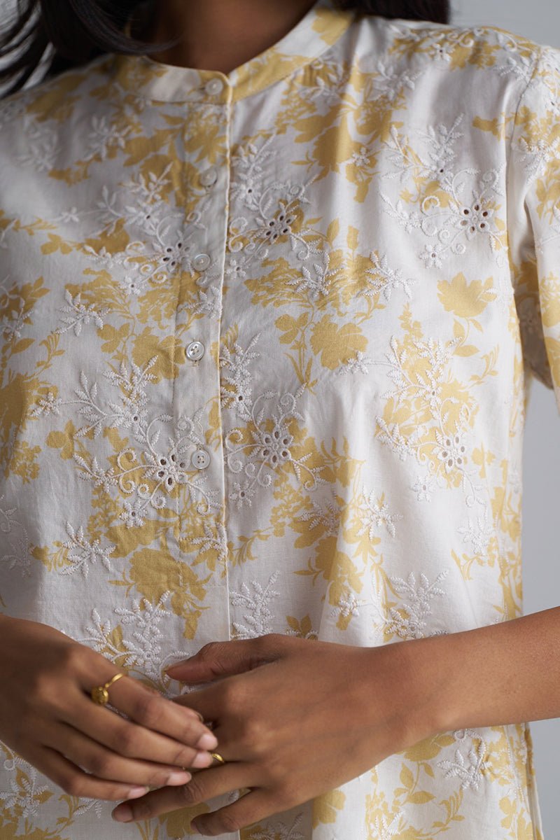 Off-White and Cornsilk Yellow Cotton Co-ord Set