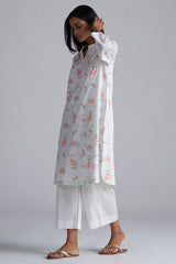White Print and Embroidered Cotton Co-ord Set