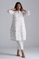 White Print and Embroidered Cotton Co-ord Set