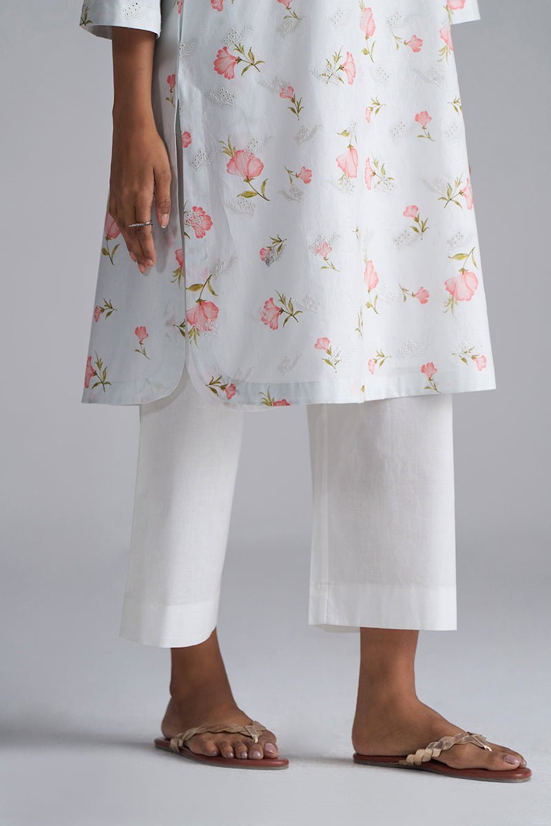 White Print and Embroidered Cotton Co-ord Set