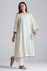 Ivory With Blue Cotton Linen Co-ord Set