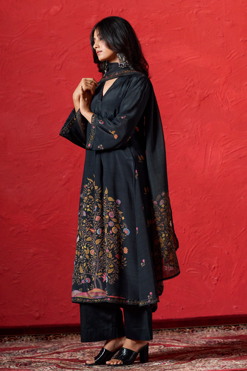 Black Muslin Print Salwar Suit