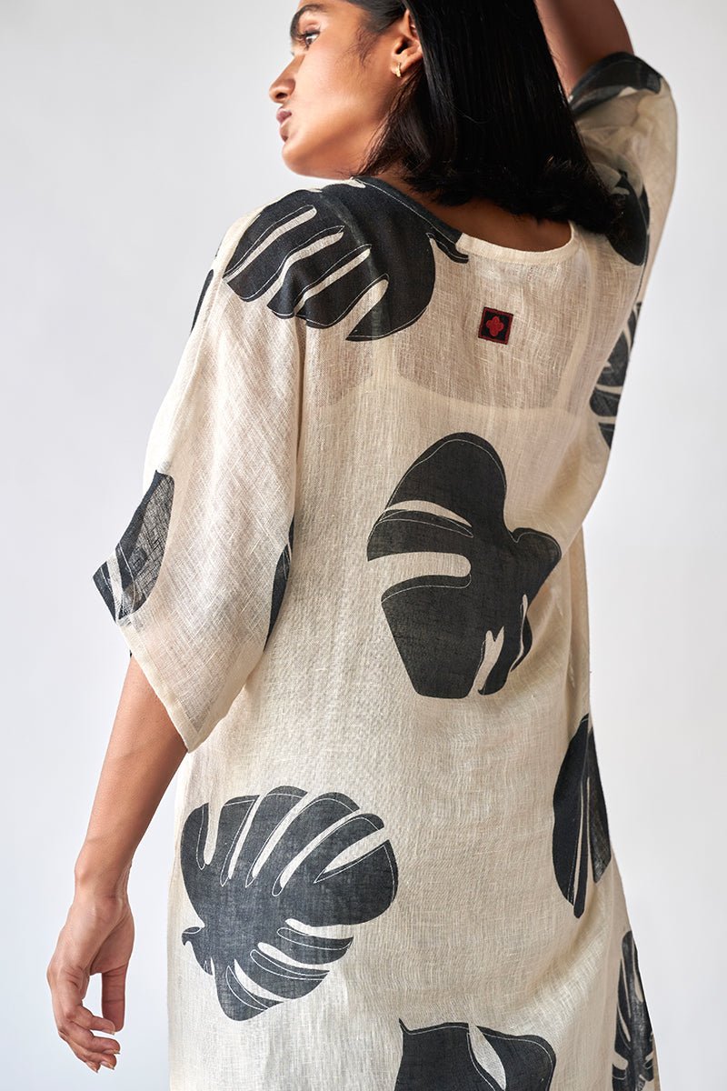 Black and Tofu Leaf Printed Linen Co-ord Set