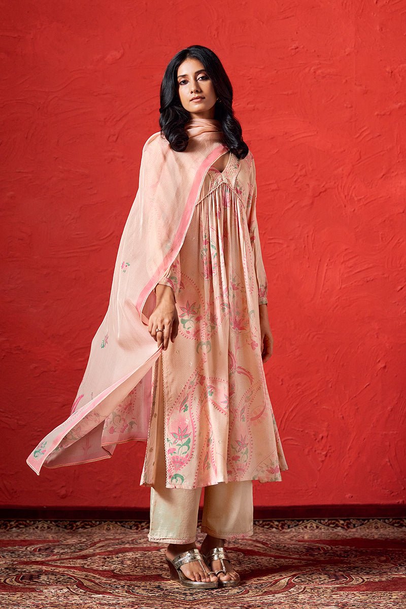 Apricot Illusion and Pink Print Salwar Suit