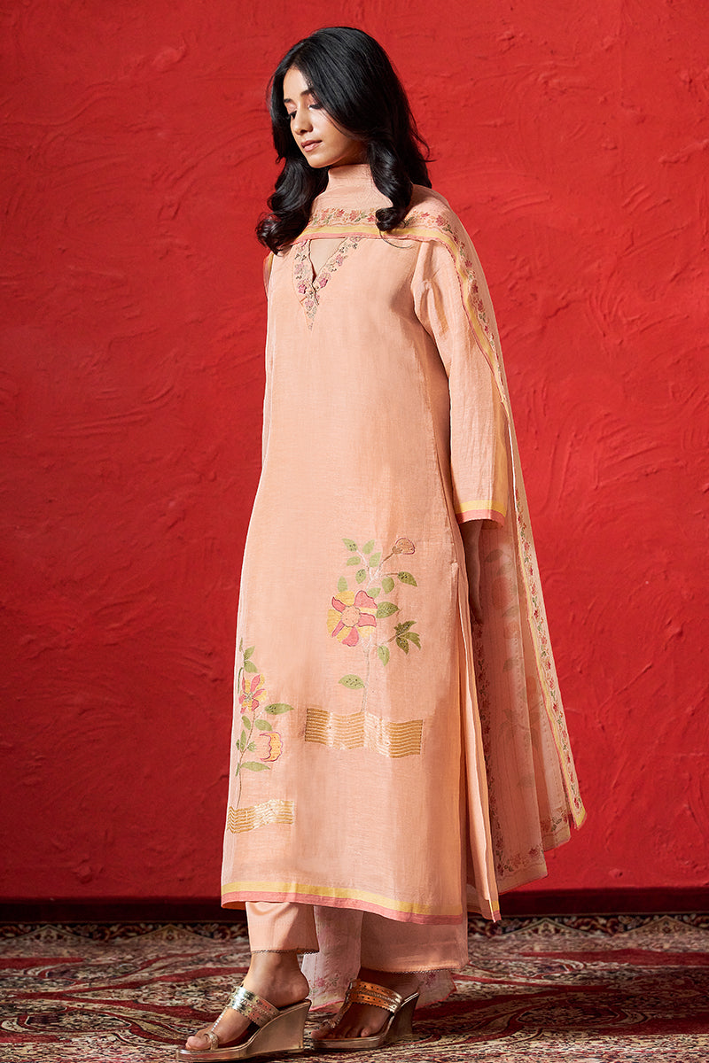 Peach Nectar Linen Woven Salwar Suit