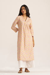 Mustard and Cream Printed Cotton kurta