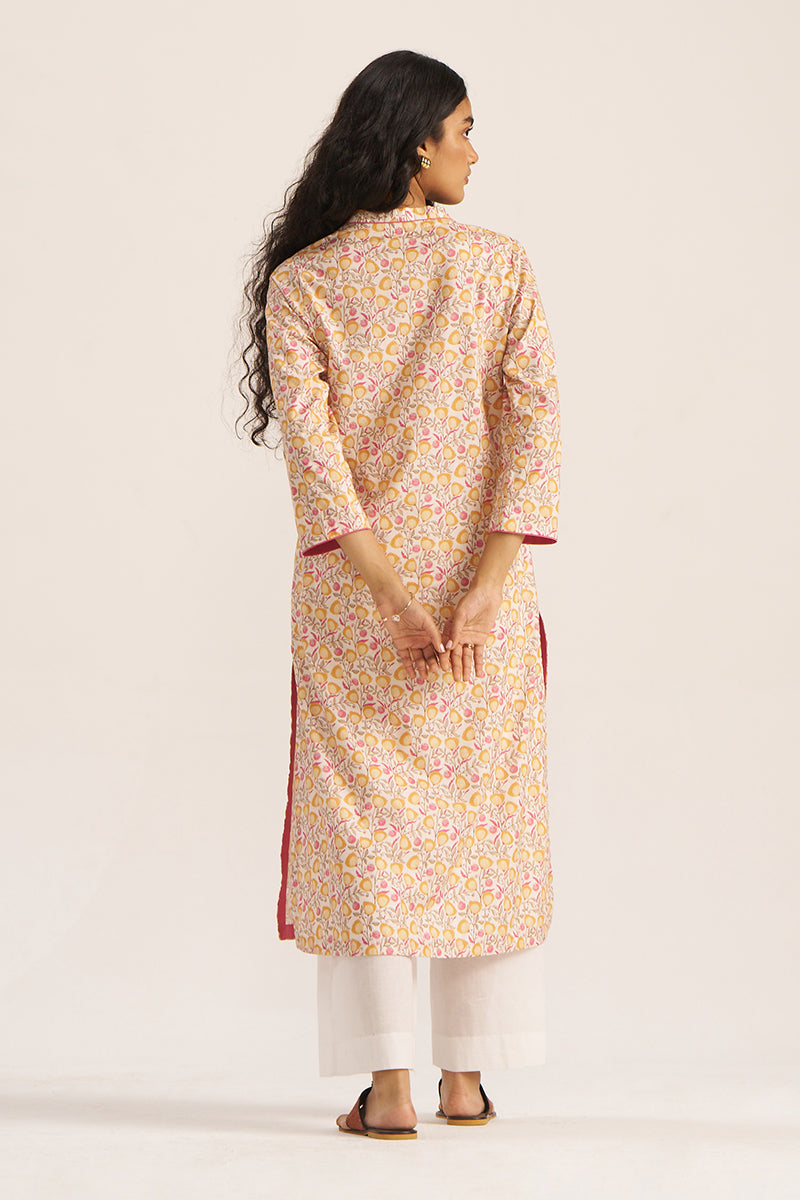 Mustard and Cream Printed Cotton kurta