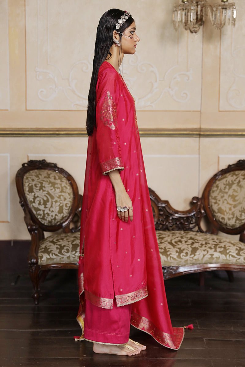 Fuchsia Pink Woven Silk Salwar Suit