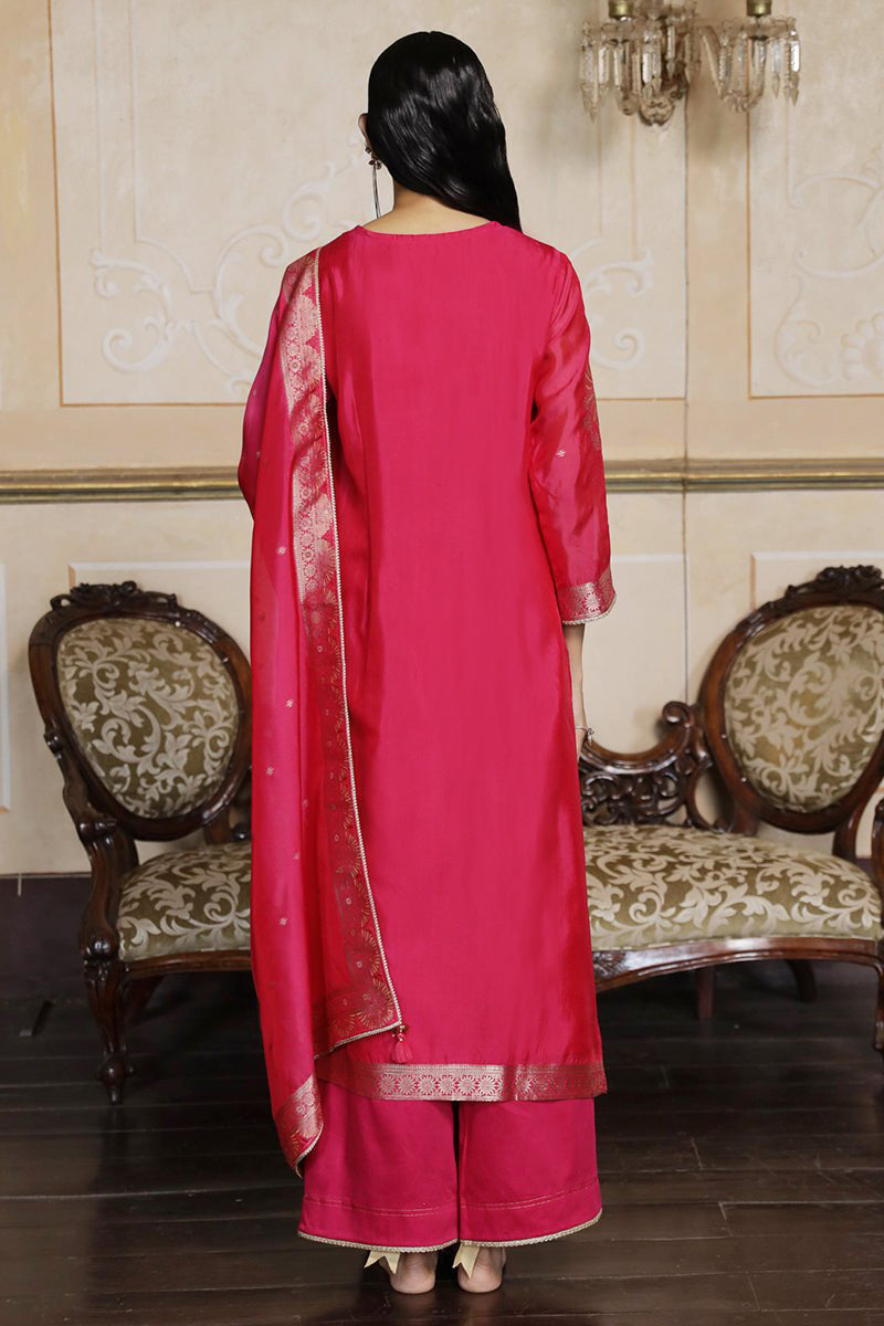 Fuchsia Pink Woven Silk Salwar Suit