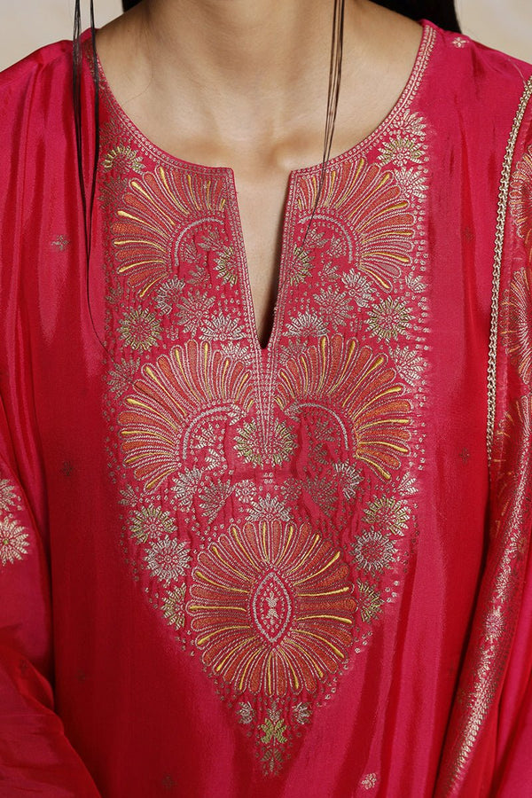 Fuchsia Pink Woven Silk Salwar Suit