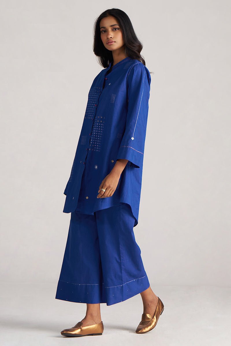 left side model view True Blue Cotton Co-ord Set for Women