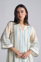 Ivory With Blue Cotton Linen Co-ord Set