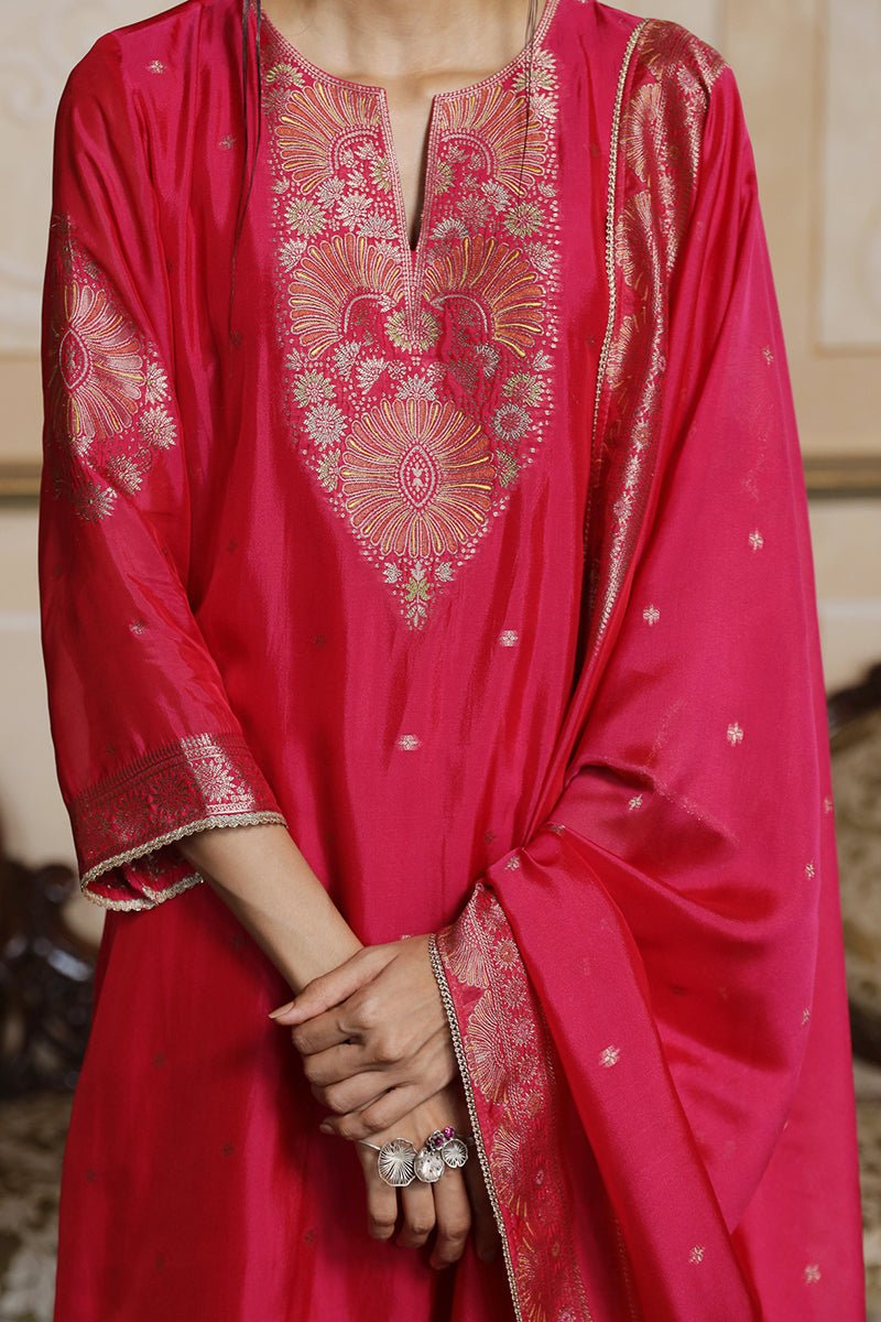 Fuchsia Pink Woven Silk Salwar Suit