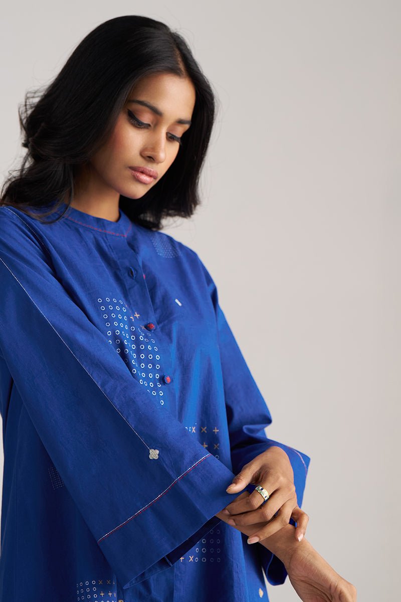 right hand side model view True Blue Cotton Co-ord Set for Women