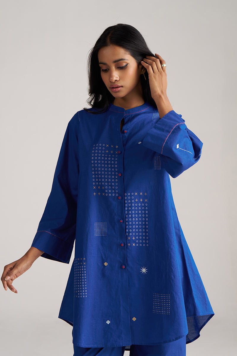 front model view True Blue Cotton Co-ord Set for Women