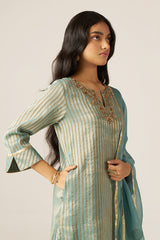 Mineral Blue Woven Tissue Festive Kurta Set