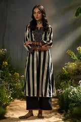 Black and Off White Stripe Traditional Co-ord Set