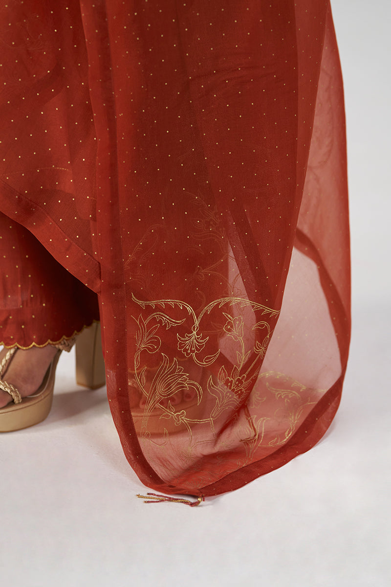 Rust Raw Silk Festive Kurta Set