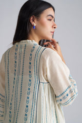 Ivory With Blue Cotton Linen Co-ord Set