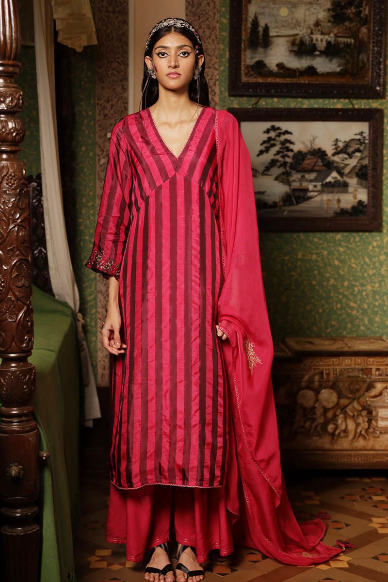 Beetroot Purple Woven Silk Salwar Suit