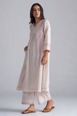 Ivory With Morning Glory Pink Cotton Linen Co-ord Set
