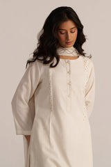 Off-White Cotton Woven Kurta Set