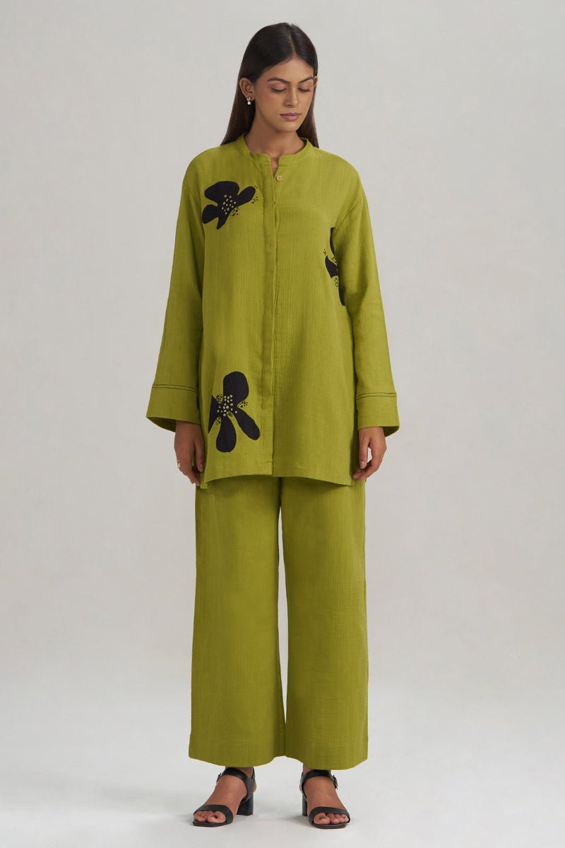 Lime Green Botanical Co-ord Set - Ganga Fashions