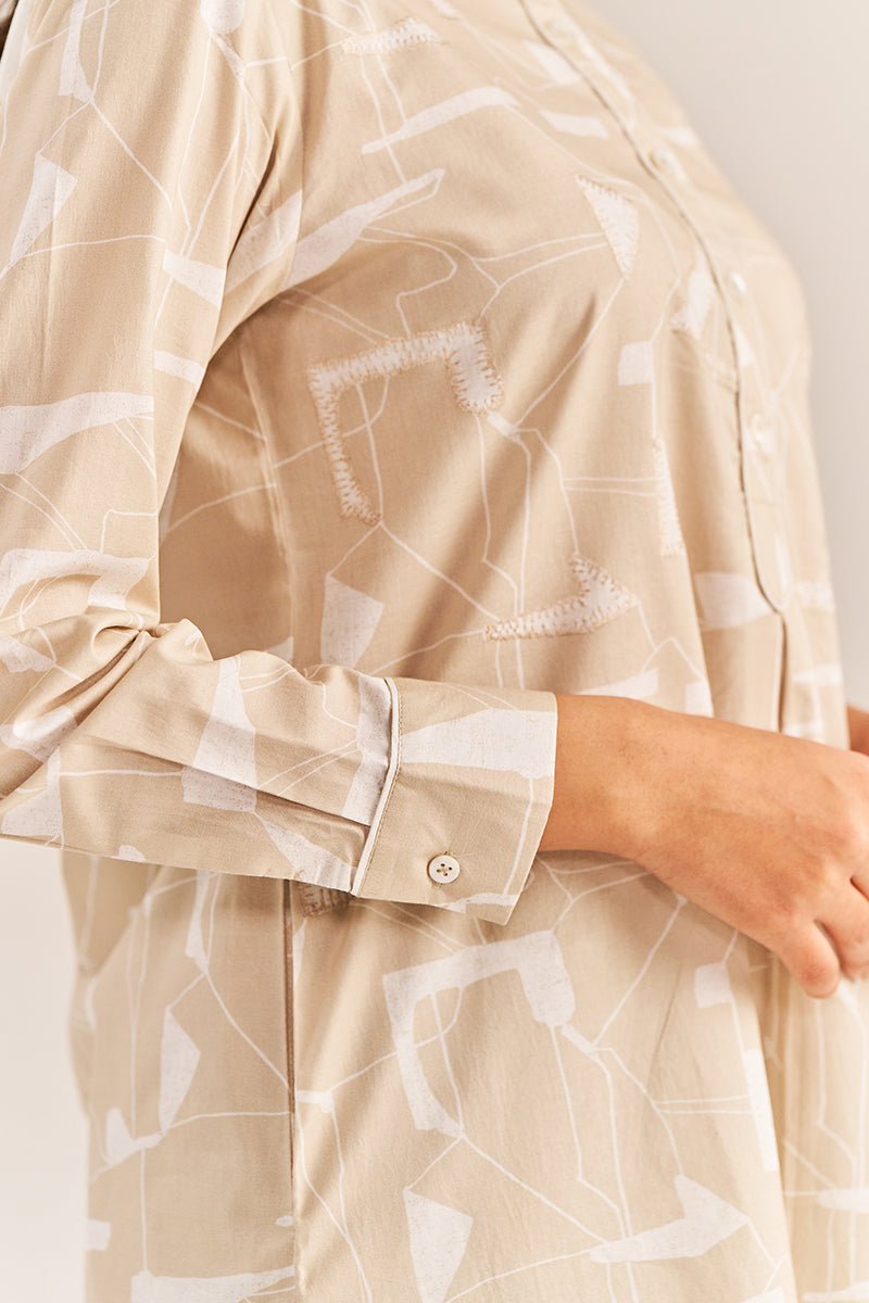 Beige and White Abstract Co-ord Set