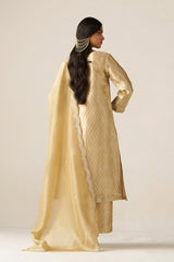 Fog Beige and Golden Woven Tissue Festive Kurta Set