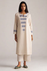 Beige and Blue Mul-Mul Print Co-ord Set