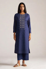 Blue and Off White Mul-Mul Print Co-ord Set