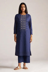 Blue and Off White Mul-Mul Print Co-ord Set