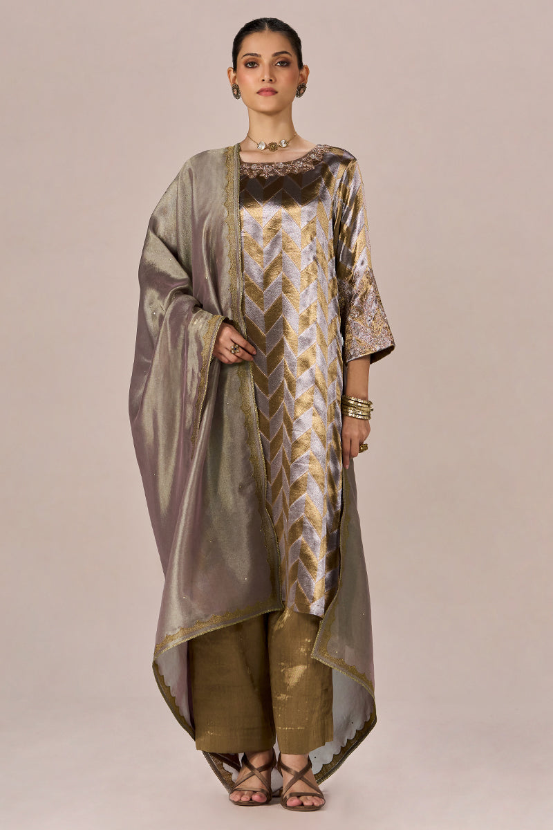 Brass and Light Gold Tissue Festive Kurta Set