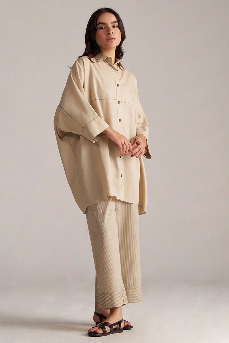 Woman wearing a beige outfit against a plain background | Brown Rice Co-ord Set for Women | Rangmanch | Ganga Fashions
