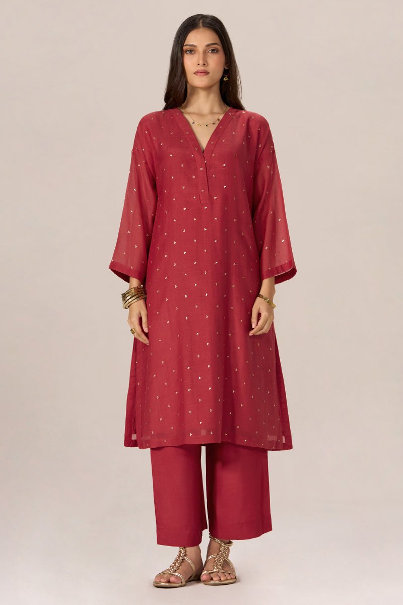 Cardinal Red Festive Co-ord Set - Ganga Fashions