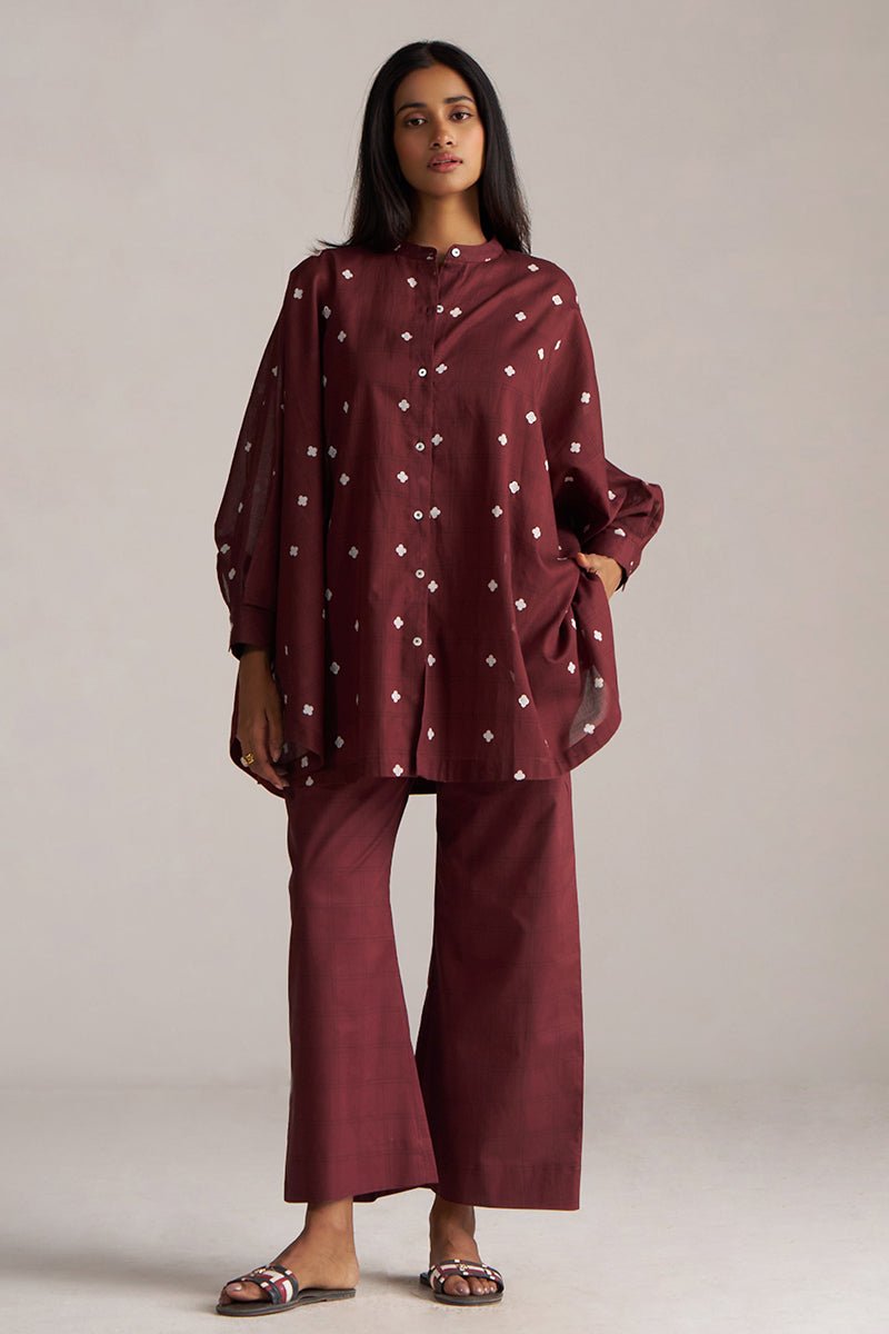 Cordovan Maroon Mul-Mul Co-ord Set