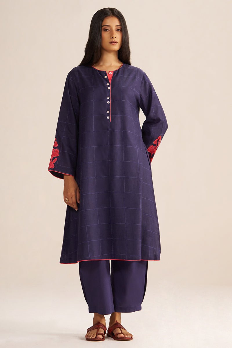 Deep Blue Mul-Chanderi Co-ord Set - Ganga Fashions