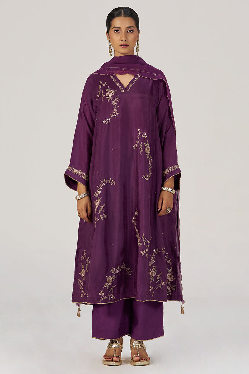Deep Plum Silk Festive Kurta Set