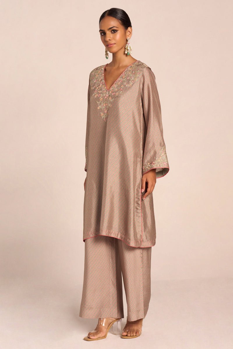 Grey Print and Embroidered Festive Co-ord Set - Ganga Fashions