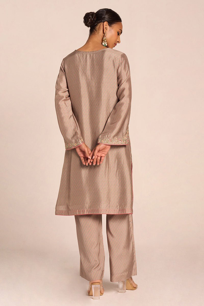Grey Print and Embroidered Festive Co-ord Set - Ganga Fashions