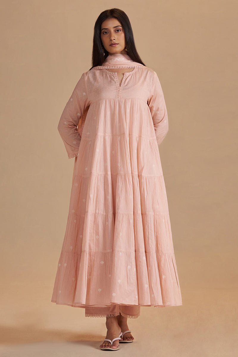 Evening Sand Mul-Mul Anarkali Kurta Set - Ganga Fashions