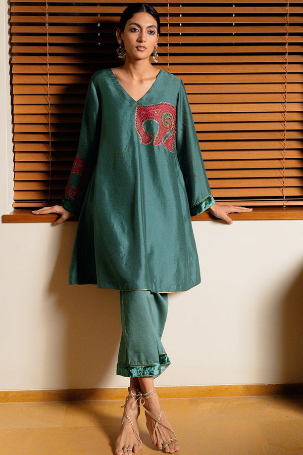 Duck Green Raw Silk Co-ord Set