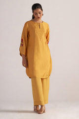 Golden Orange Print and Solid Festive Co-ord Set