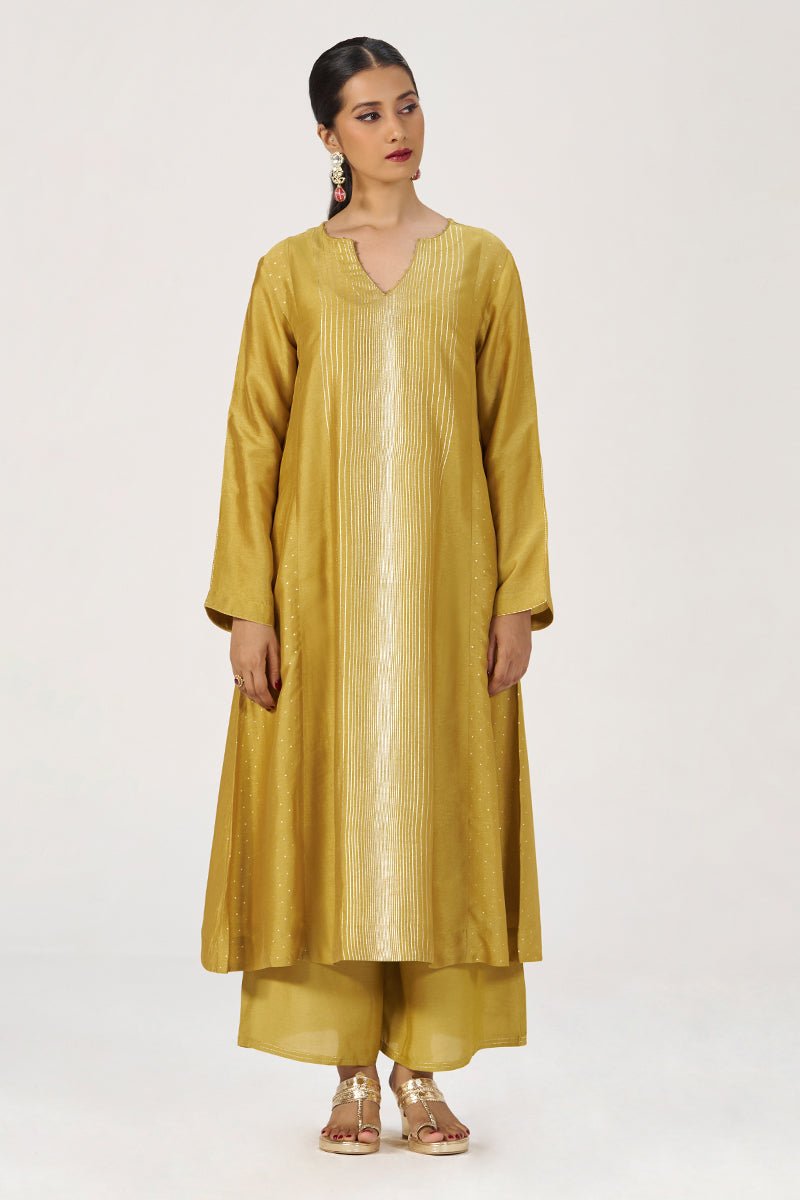 Honey Gold Festive Raw Silk Co-ord Set - Ganga Fashions