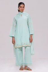 Ice-Blue Mul-Chanderi Kurta Set