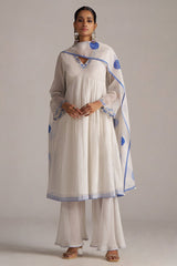 Marshmellow and Cobalt Blue Chanderi Kurta Set