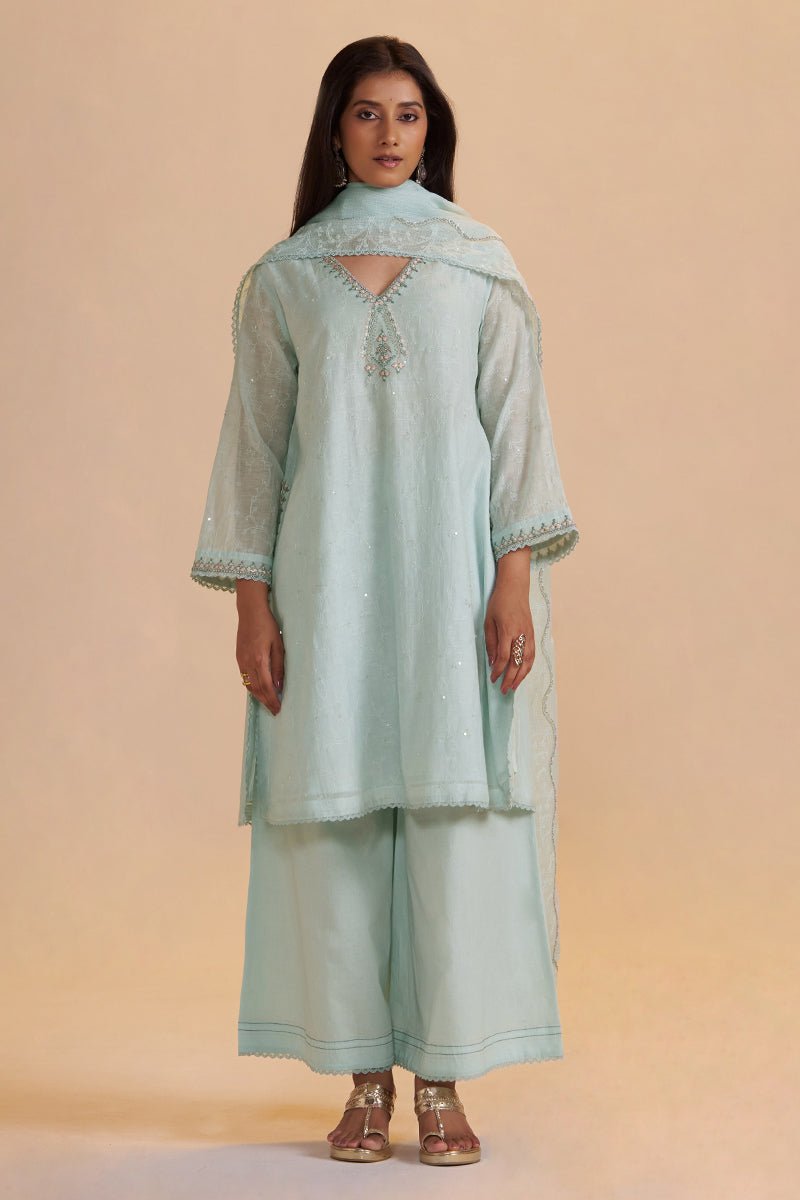 Misty Blue Chanderi Festive Kurta Set - Ganga Fashions