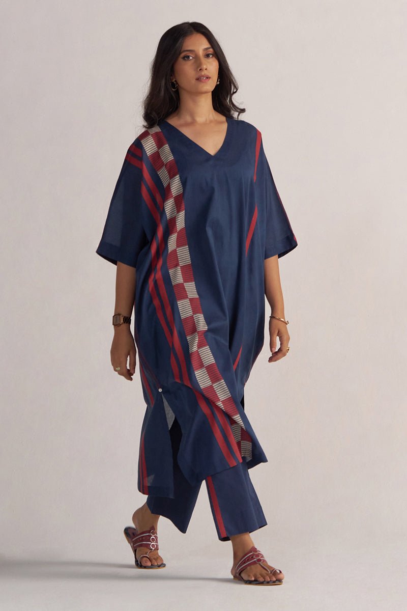 full front view model Navy Blue Mul-Mul Kaftaan Set