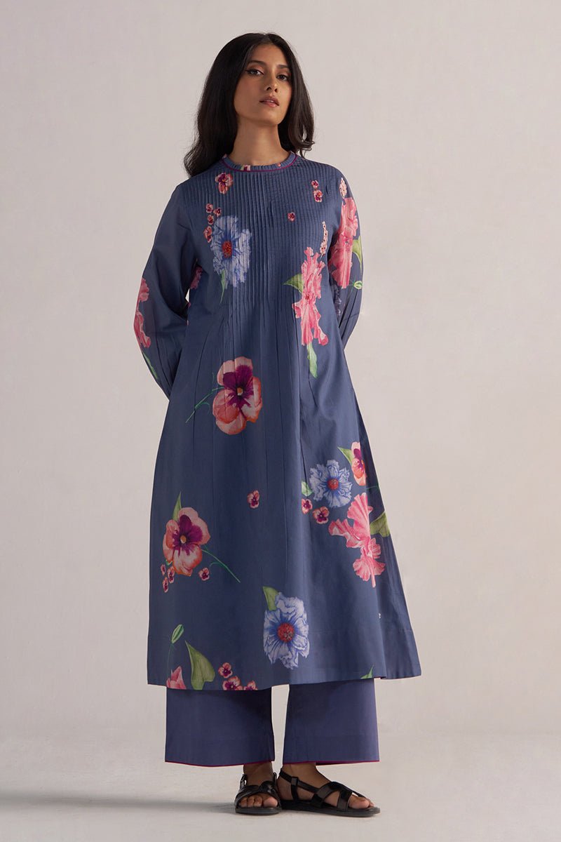 full front model view Nightshadow Blue Mul Cotton Co-ord Set